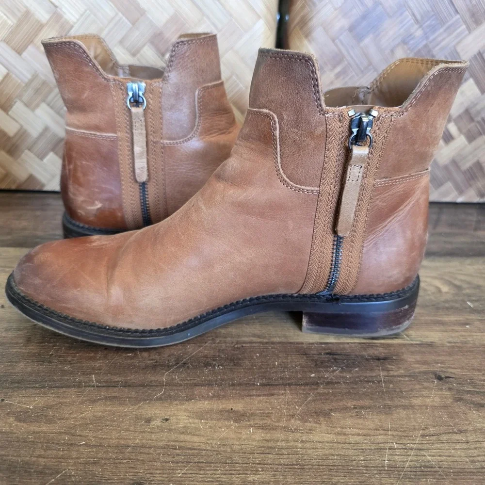 Franco Sarto Boots Women's Size 9M Brown Leather Booties Ankle Worn Halford